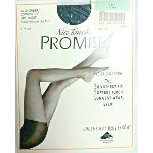 Sears Roebuck Black Silky Sheer Control Top Pantyhose Tall Nice Touch Promise